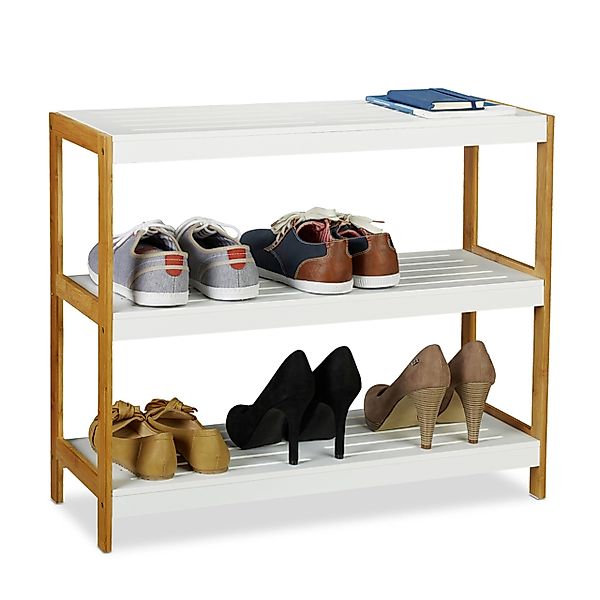 relaxdays Schuhregal Weiß Natur, 3 günstig online kaufen