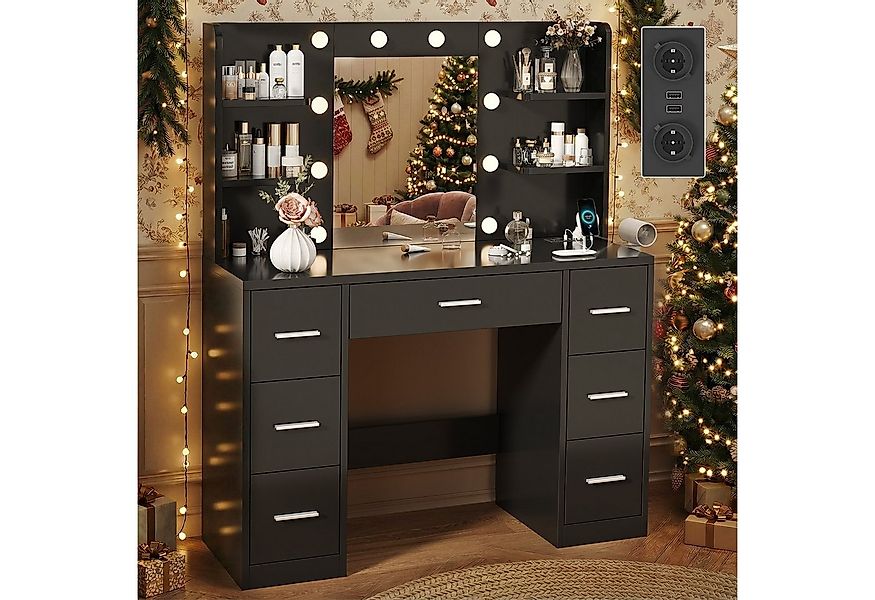 Furnicopia Schminktisch Schminktisch mit LED-Beleuchtung und Steckdosen (Ab günstig online kaufen
