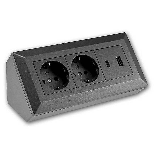 ChiliTec 2-Fach Aufbau Steckdosenblock USB A&C Anthrazit günstig online kaufen