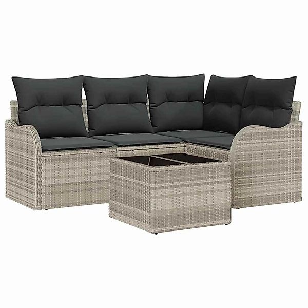 vidaXL Garten-Sofa-Set mit Kissen mit Speicher 5-Tlg Grau Poly Rattan 33543 günstig online kaufen