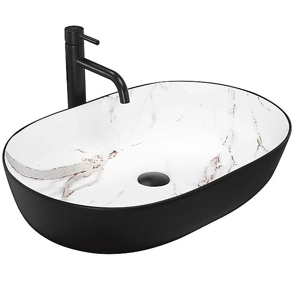wohnwerk.idee Aufsatzwaschbecken Waschbecken Marmor Optik Schwarz günstig online kaufen