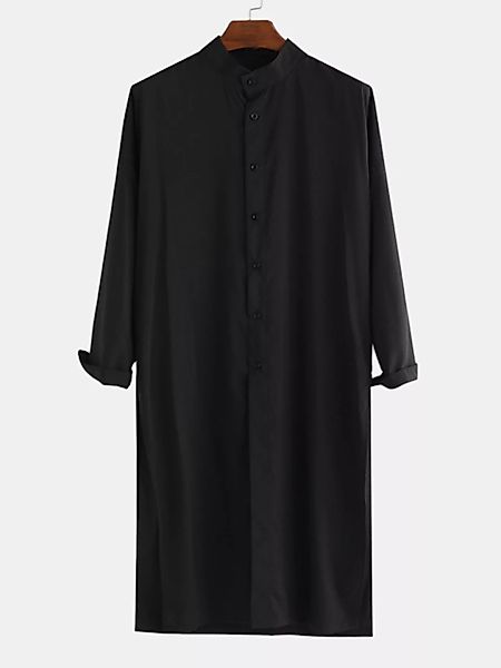 Herren einfarbig Langarm Robe Casual Granddad Collar Shirts günstig online kaufen