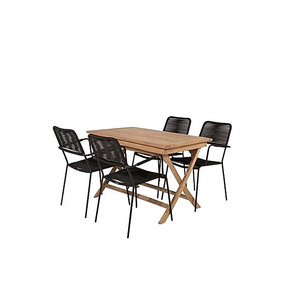 ebuy24 Kenya Gartenset Tisch 70x120cm Natur 4 Stühle Lindos Schwarz günstig online kaufen