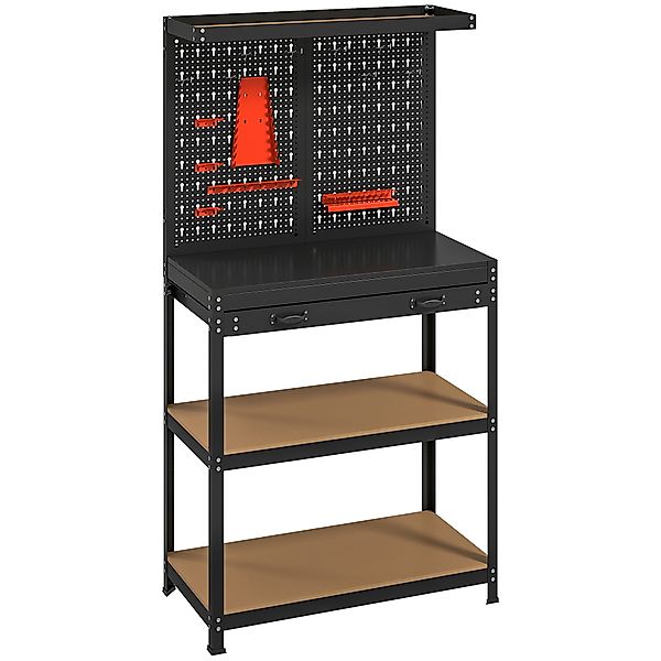HOMCOM Werkbank 80 x 40,5 x 155 cm Werkzeugbank mit Lochwand, Haken,  Schub günstig online kaufen