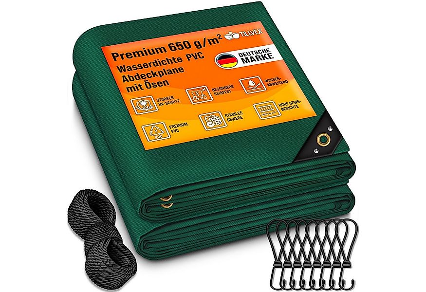 tillvex Schutzplane tillvex® Abdeckplane mit Ösen + 10 Haken & 15m Seil, Ge günstig online kaufen