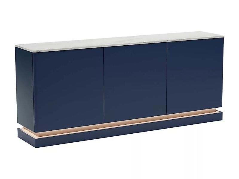Sideboard mit 3 Türen - Mit LED-Beleuchtung - MDF - Blau & weiße Marmor-Opt günstig online kaufen