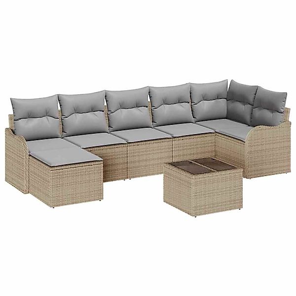 vidaXL Garten-Sofa-Set mit Kissen 8-Tlg Beige Poly Rattan 3345800 günstig online kaufen