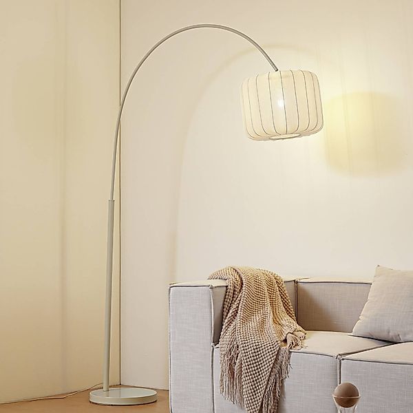 Lindby Bogenleuchte Helin, beige, Textil, Höhe 198,5 cm günstig online kaufen