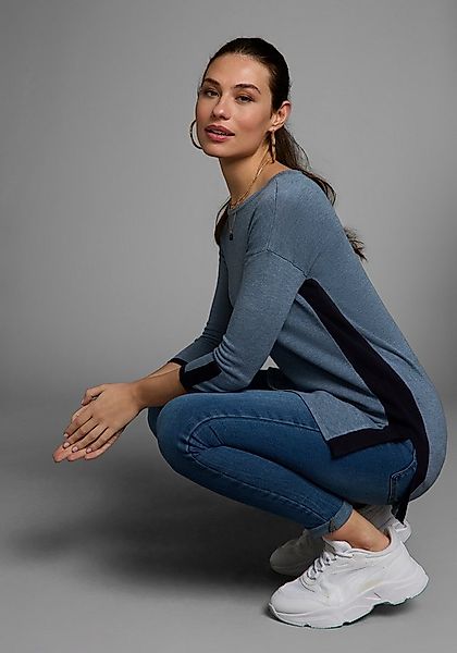 Laura Scott Longpullover mit feinen Kontrastdetails und Seitenschlitz günstig online kaufen