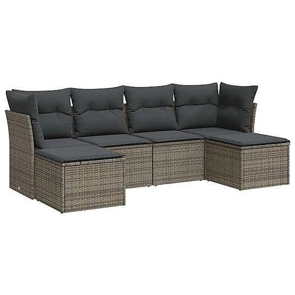 vidaXL 6-Tlg Garten-Sofagarnitur mit Kissen Grau Poly Rattan 3249849 günstig online kaufen