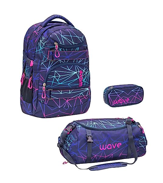 Wave Infinity Rucksack Set mit Schlamperbox und Sporttasche, Stripes Purple günstig online kaufen