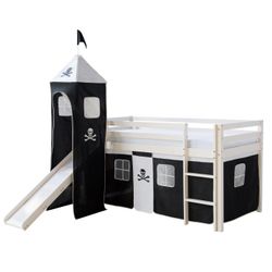 Homestyle4u Hochbett 90x200 mit Vorhang Lattenrost Matratze Rutsche Turm in günstig online kaufen