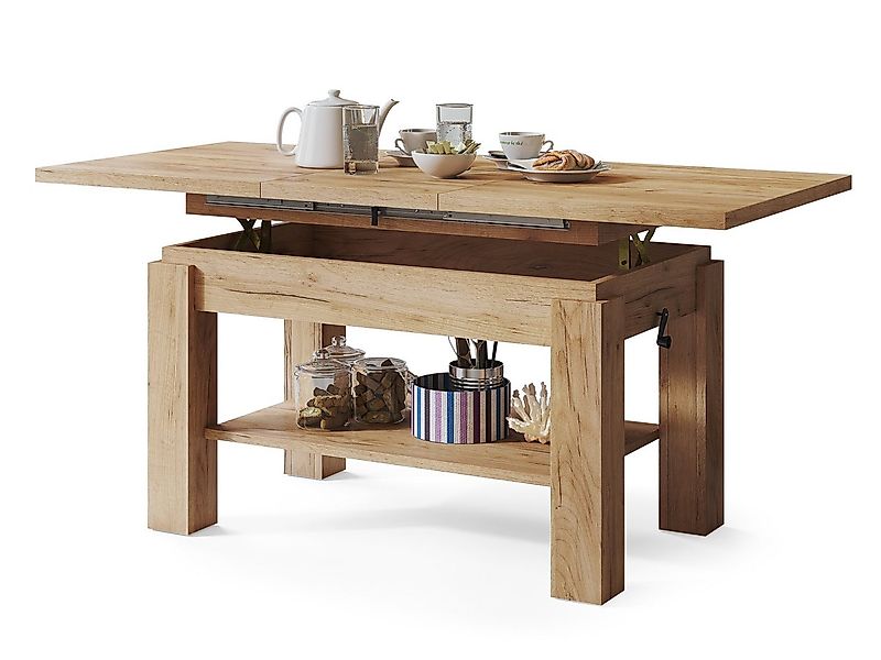 designimpex Couchtisch Couchtisch Astoria Eiche Gold höhenverstellbar auszi günstig online kaufen