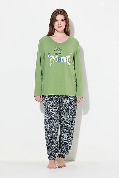 Ulla Popken Pyjama Pyjama Schriftmotiv Blüten günstig online kaufen
