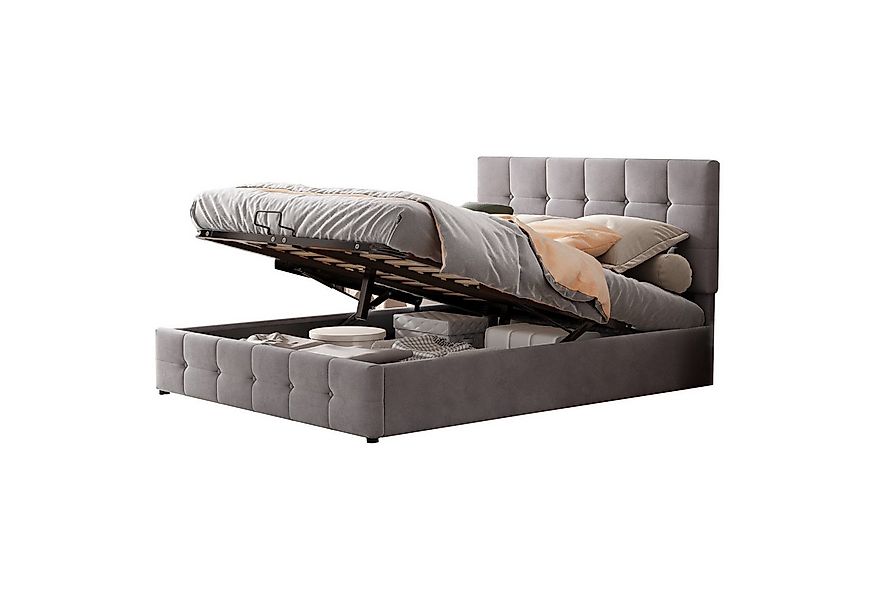 Flieks Polsterbett, Hydraulisches Stauraumbett Doppelbett Samtbezug 140x200 günstig online kaufen