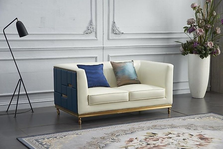 JVmoebel Sofa Couch Polster Grau Kunstleder Sofas 2 Sitzer Zweisitzer Weiß, günstig online kaufen
