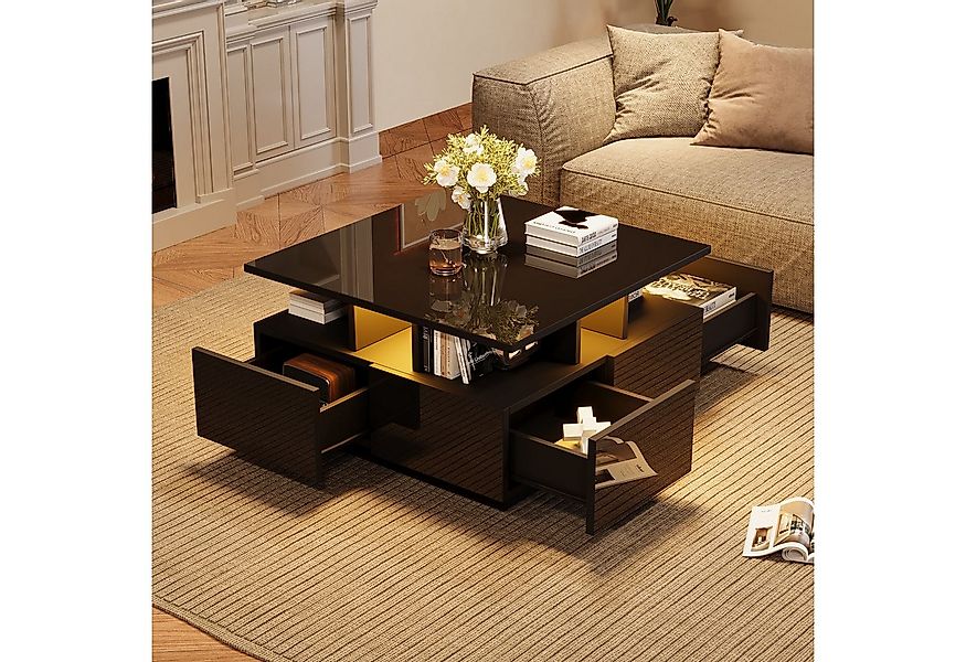 HAUSS SPOLE Couchtisch hochglanz Kaffeetisch mit LED Licht, Sofatisch mit4 günstig online kaufen