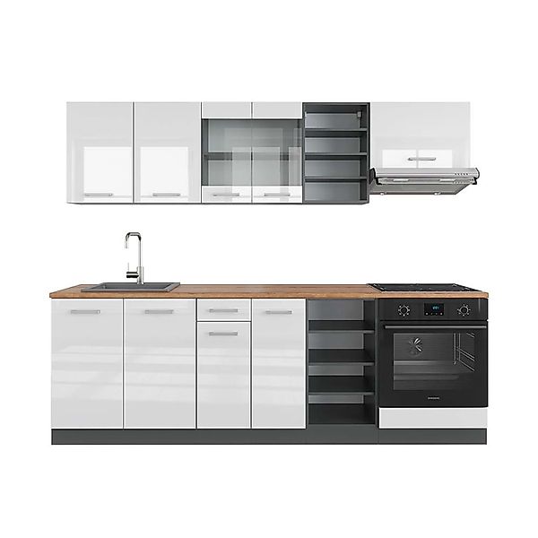Vicco R-Line Küchenzeile Weiß Hochglanz/Anthrazit 240 cm AP Eiche günstig online kaufen