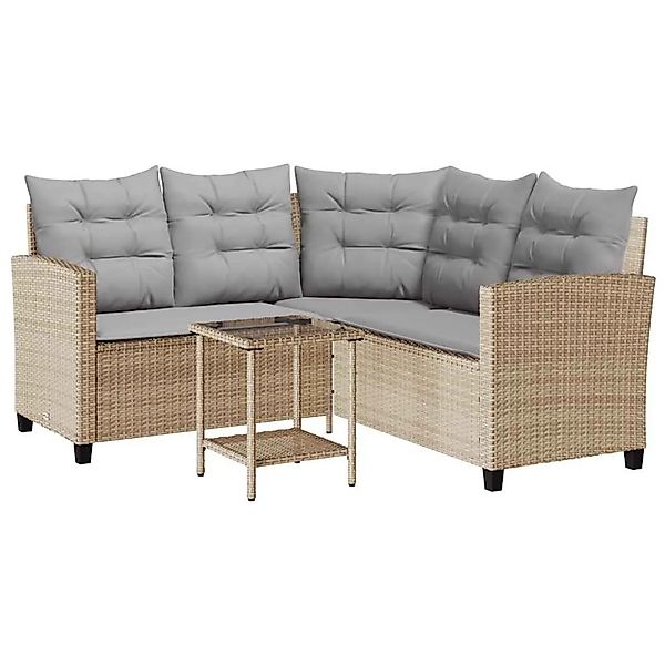 vidaXL Gartensofa in L-Form mit Tisch und Kissen Beige Poly Rattan 4103875 günstig online kaufen