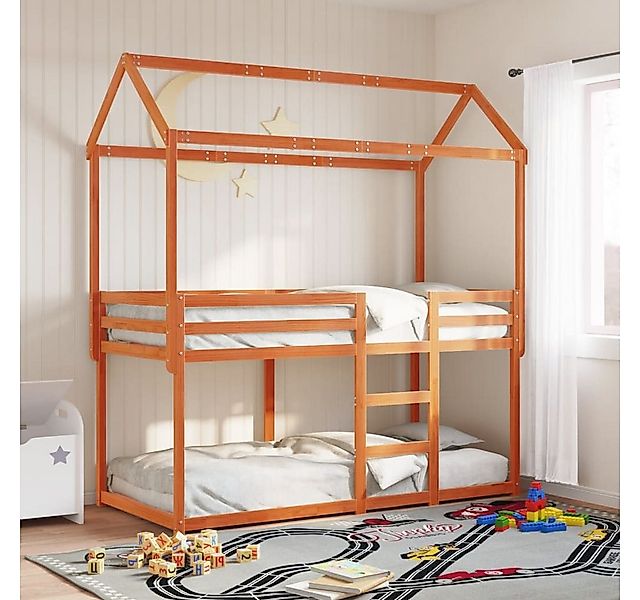 vidaXL Bett, Etagenbett mit Dach Wachsbraun 90x200 cm Massivholz Kiefer günstig online kaufen