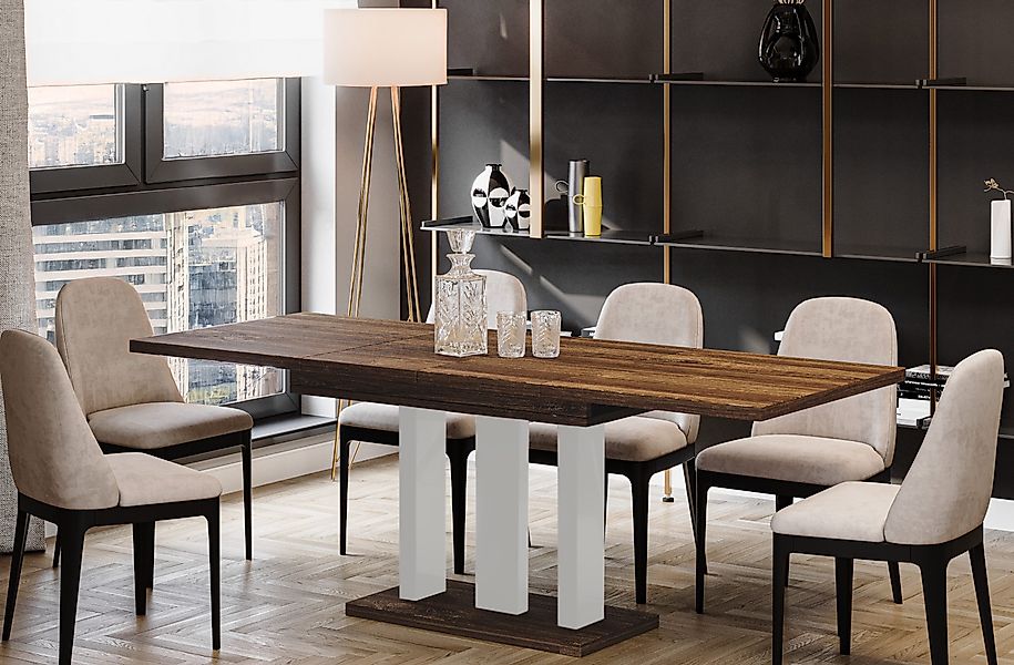 Endo-Moebel Säulen-Esstisch "Appia White" 130-210cm ausziehbar günstig online kaufen