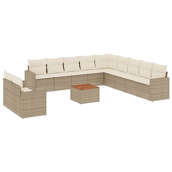vidaXL 12-Tlg Garten-Sofagarnitur mit Kissen Beige Poly Rattan 3256534 günstig online kaufen