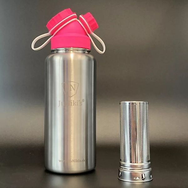 Juniki´s® Eco Line Isolierte Edelstahl Trinkflasche 1000ml Pink/weiss + Tee günstig online kaufen