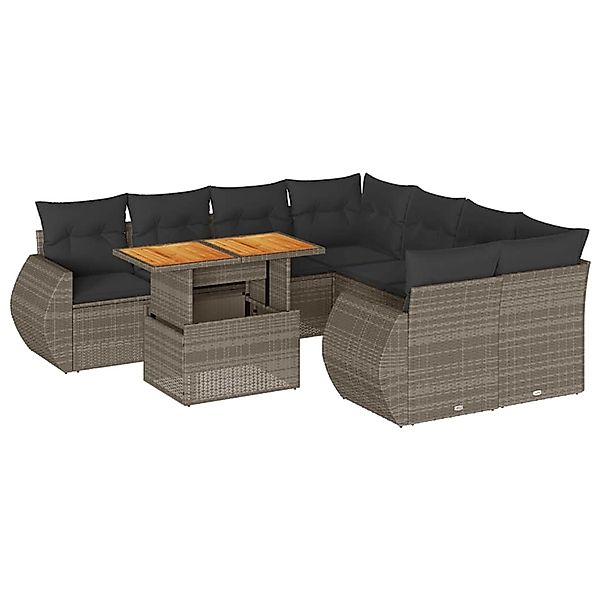 vidaXL 9-Tlg Garten-Sofagarnitur mit Kissen Grau Poly Rattan 3327245 günstig online kaufen