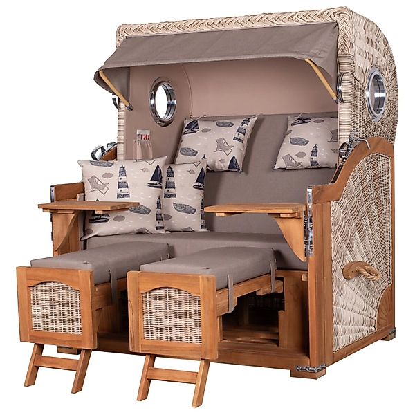 bene,iving Strandkorb Komplettset Ammersee Grande XL Teak Bullauge PE Shell günstig online kaufen