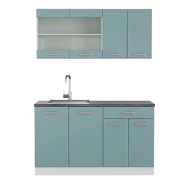Vicco R-Line Singleküche Blau-Grau/Weiß 140 cm AP Anthrazit günstig online kaufen