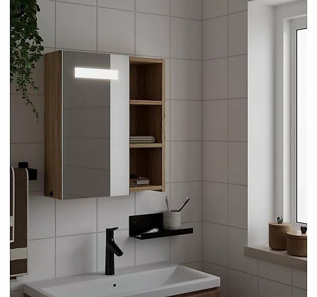 vidaXL Badezimmerspiegelschrank Spiegelschrank mit LED-Beleuchtung Eichenop günstig online kaufen