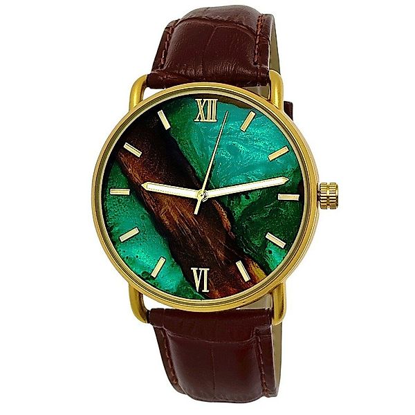 Holzwerk Quarzuhr Epoxidharz Edelstahl & Leder günstig online kaufen