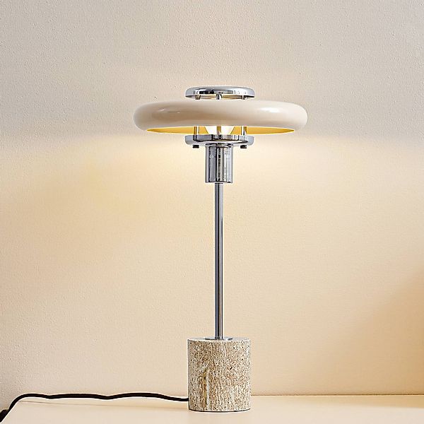 Lindby Tischleuchte Branford, 46 cm, beige, Metall/Travertin günstig online kaufen