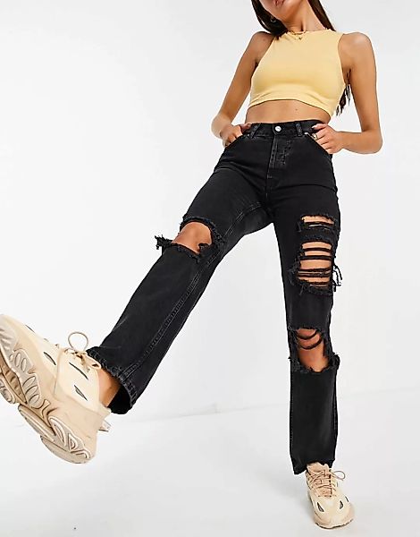 ASOS DESIGN – Jeans in verwaschenem Schwarz im Stil der 90er-Jahre mit mitt günstig online kaufen