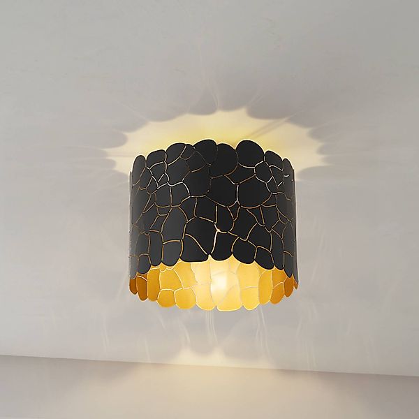Lindby Deckenleuchte Aralena, schwarz/gold, Metall, Ø 26 cm günstig online kaufen