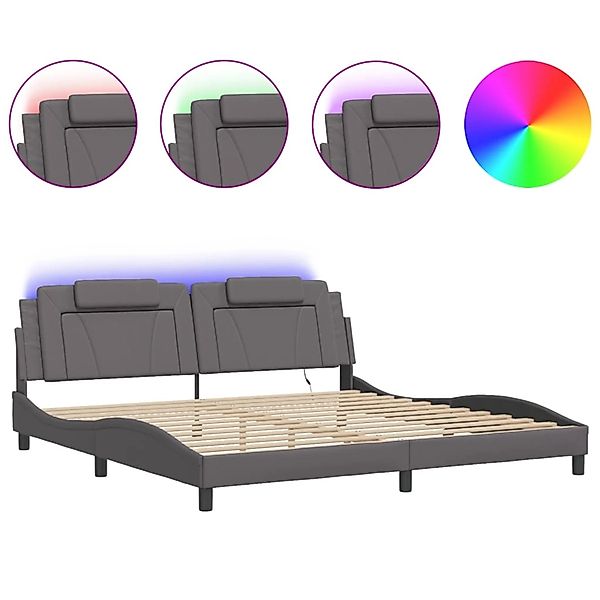 vidaXL Bettgestell Viana mit LED ohne Matratze Grau 200x200 cm Kunstleder 3 günstig online kaufen