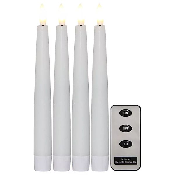LED Wachskerzen 4er Set Flamme in Weiß mit Fernbedienung 200x21mm günstig online kaufen