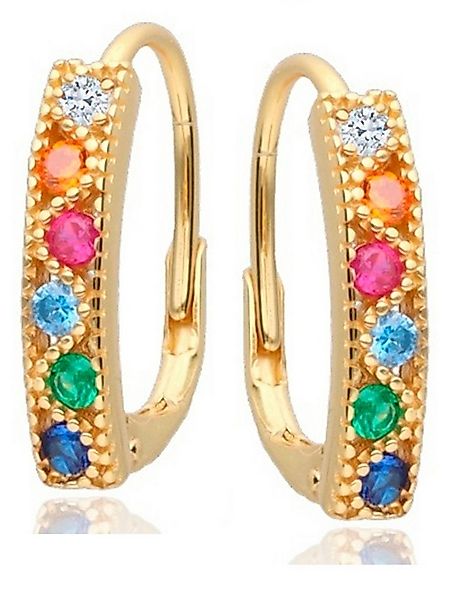 Goldene Hufeisen Paar Creolen Creolen Gold Bunte Zirkonia 925 18k Gelbgold günstig online kaufen