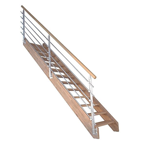 Treppe Mykonos Eiche Gerade Design-Geländer-Edelstahl FSC® günstig online kaufen