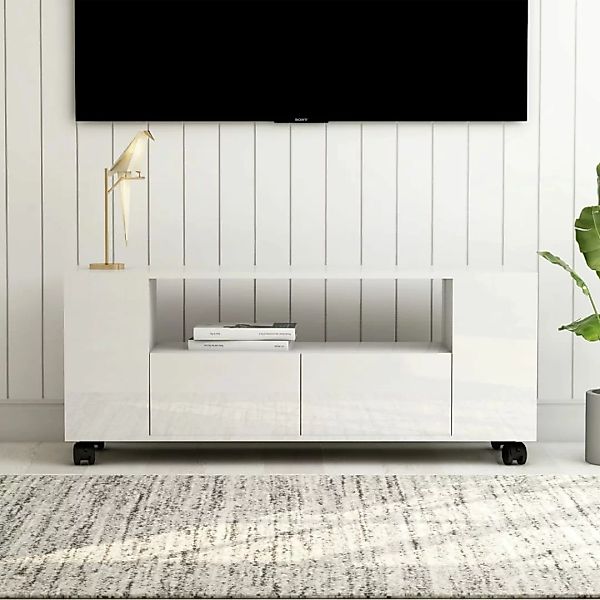 Tv-schrank Hochglanz-weiß 120 X 35 X 43 Cm Spanplatte günstig online kaufen