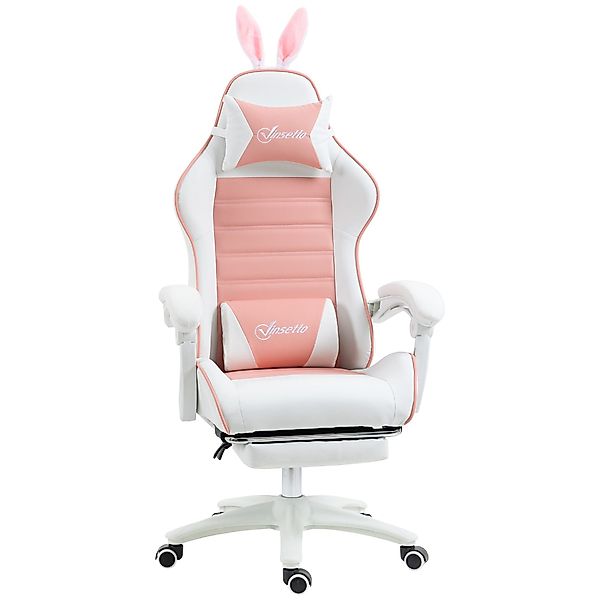 Vinsetto Gaming-Stuhl mit Lendenwirbelstütze, Fußstütze, Hasenohren, günstig online kaufen