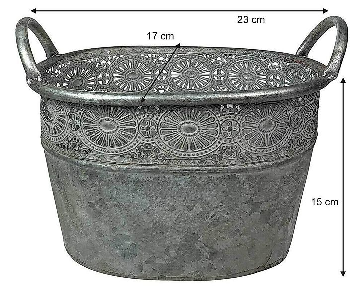 Zink Blumentopf Oval mit Griffen Vintage-Stil Pflanztopf Landhausstil Grau günstig online kaufen