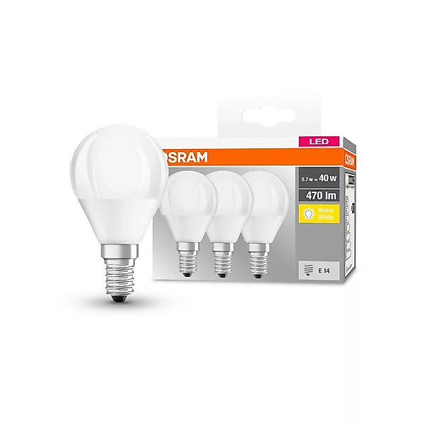 OSRAM LED-Tropfen E14 P40 4,9W 2.700K 470lm 3er günstig online kaufen