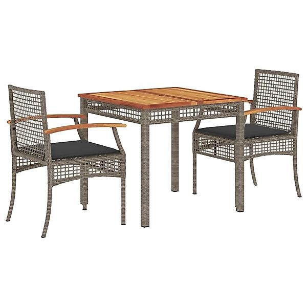 vidaXL 3-Tlg Garten-Essgruppe mit Kissen Grau Poly Rattan 3213569 günstig online kaufen