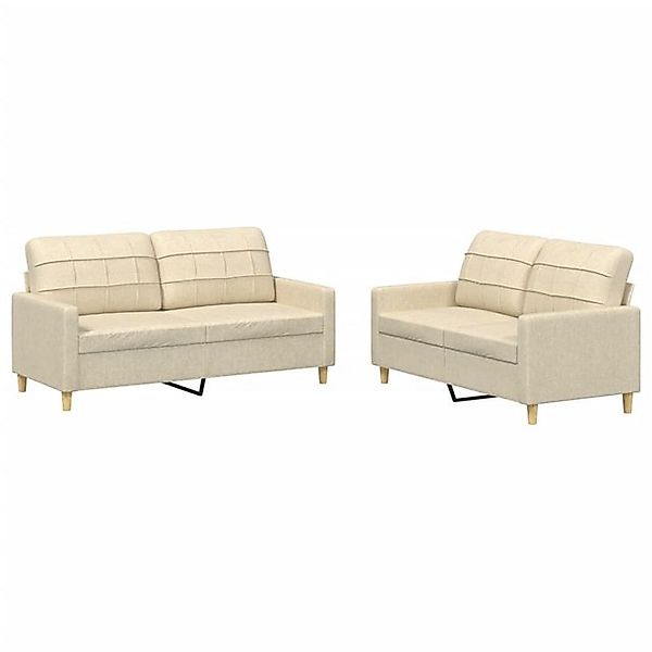 vidaXL Sofa 2-tlg. Sofagarnitur mit Kissen Creme Stoff günstig online kaufen