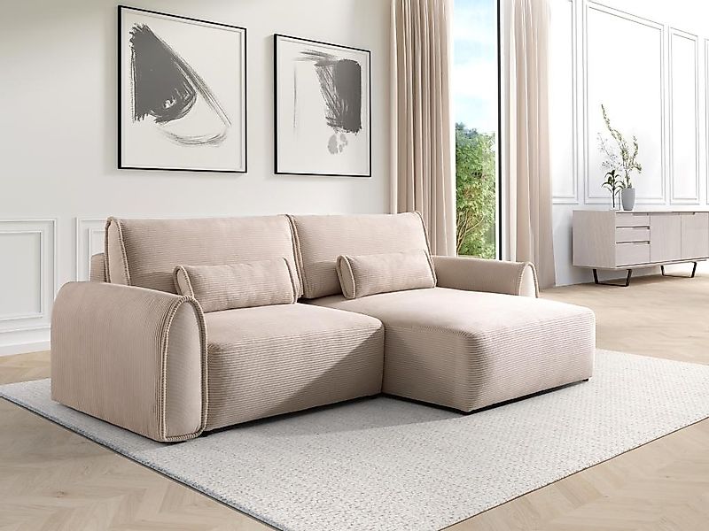 Ecksofa mit Schlaffunktion - Ecke wechselbar - Cord - Beige - RISTANO günstig online kaufen