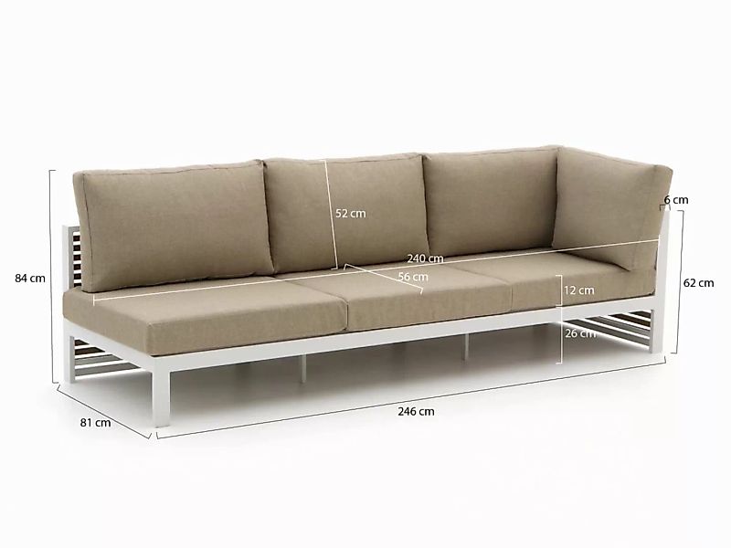 Bellagio Cadora Gartensofa 3-Sitzer linker Arm 246 cm günstig online kaufen