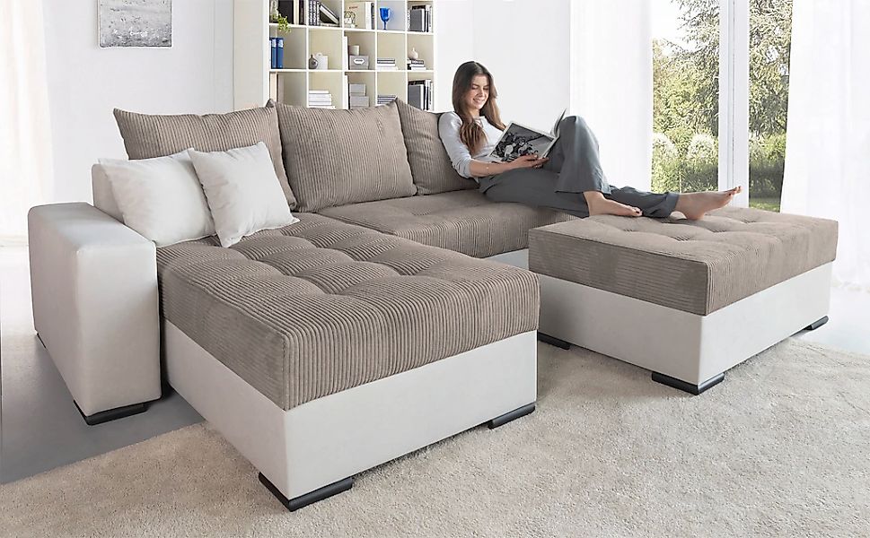 COLLECTION AB Ecksofa "Josy L-Form, B: 214 cm in Cord, Cord-Mix" mit Bettfu günstig online kaufen