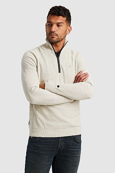 Cast Iron Knitted Half Zip Pullover Ecru - Größe M günstig online kaufen