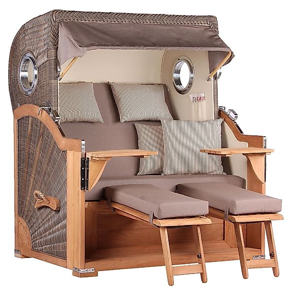 GarWoh Strandkorb Westerland Teak Bullauge PE Grey Dessin 534 günstig online kaufen